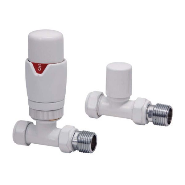 Dezine Designer Straight Radiator Valves Pair - White