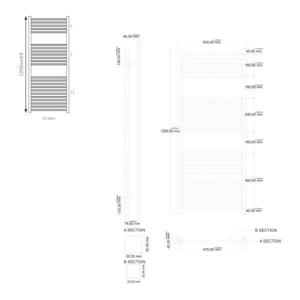 Dezine Nidd Designer Towel Rail - 1200mm X 500mm - Chrome