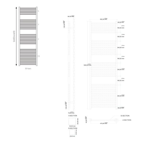 Dezine Nidd Designer Towel Rail - 1600mm X 500mm - Chrome