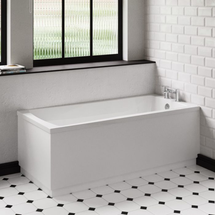 Dezine Duddon Bath Pack with Bath and Matt Black Rectangular Screen, Tap, Shower and Panel