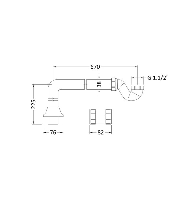 Dezine Ely Shallow Bath Seal Trap for Freestanding Baths, Crhome