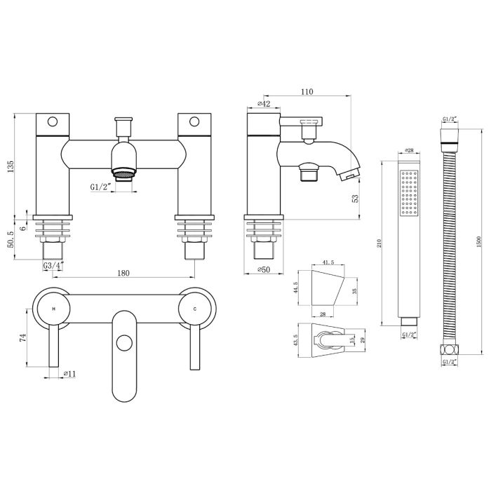 Dezine Pennar Matt Black Bath Shower Mixer