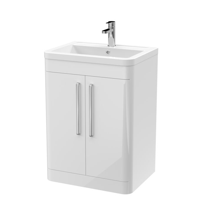 Dezine Dulais 600mm 2 Door Gloss White Floor Standing Vanity Unit