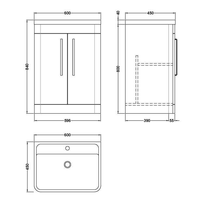 Dezine Dulais 600mm 2 Door Gloss White Floor Standing Vanity Unit