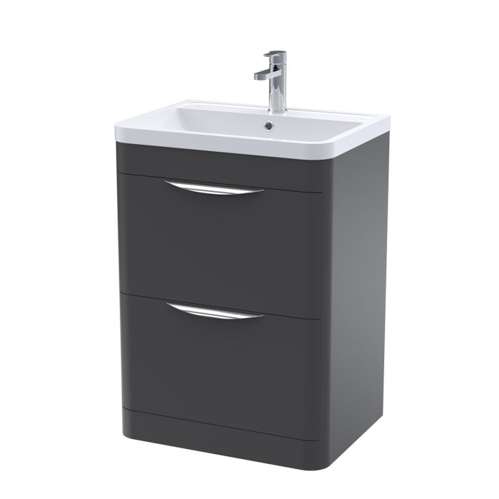 Dezine Dulais 600mm 2 Drawer Satin Anthracite Floor Standing Vanity Unit