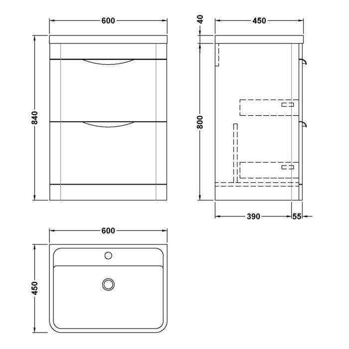 Dezine Dulais 600mm 2 Drawer Satin Anthracite Floor Standing Vanity Unit