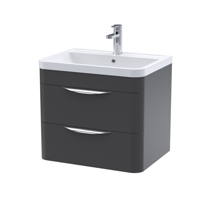 Dezine Dulais 600mm 2 Drawer Satin Anthracite Stort Hung Vanity Unit