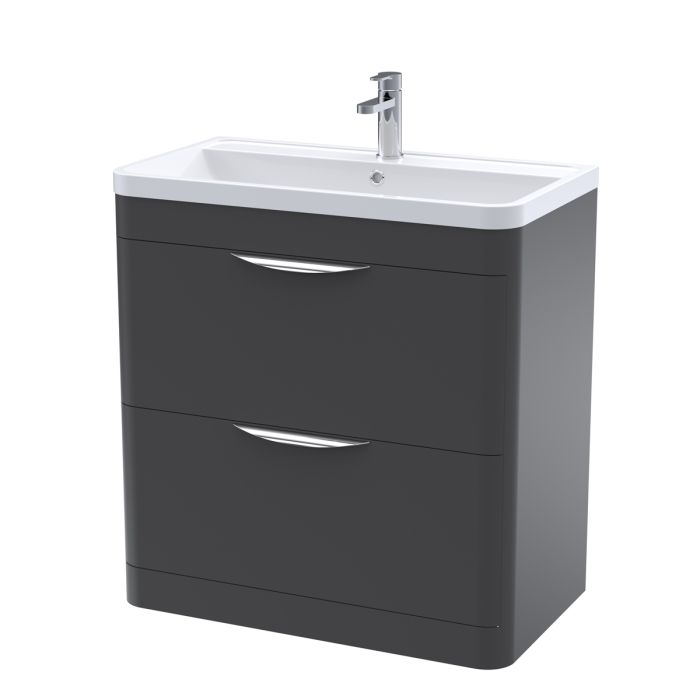 Dezine Dulais 800mm 2 Drawer Satin Anthracite Floor Standing Vanity Unit