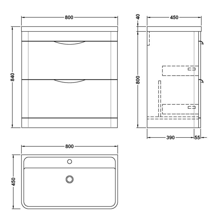 Dezine Dulais 800mm 2 Drawer Satin Anthracite Floor Standing Vanity Unit