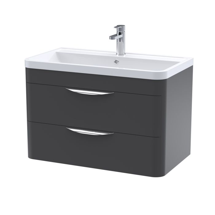 Dezine Dulais 800mm 2 Drawer Satin Anthracite Stort Hung Vanity Unit