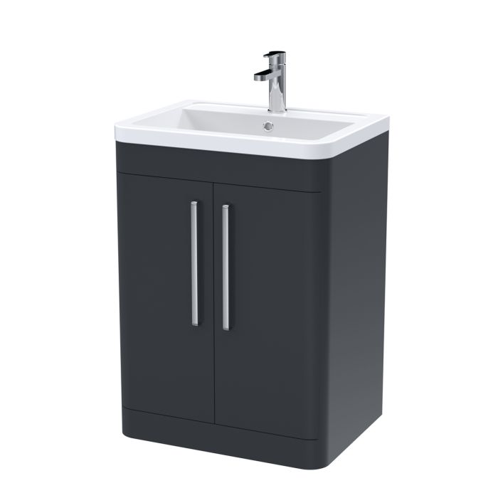 Dezine Dulais 600mm 2 Door Satin Anthracite Floor Standing Vanity Unit