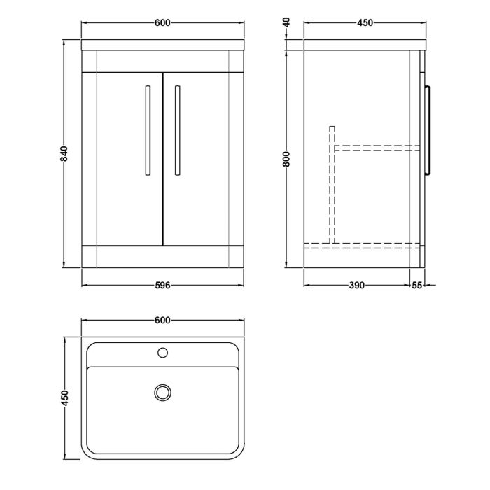 Dezine Dulais 600mm 2 Door Satin Anthracite Floor Standing Vanity Unit