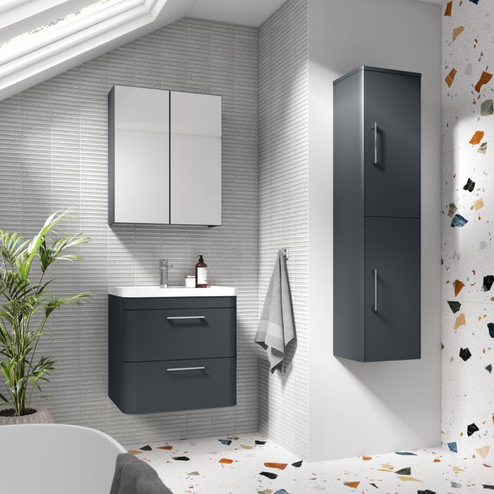 Dezine Dulais 600mm 2 Drawer Satin Anthracite Stort Hung Vanity Unit