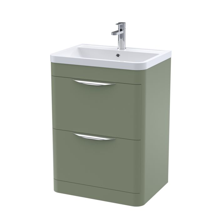 Dezine Dulais 600mm 2 Drawer Satin Green Floor Standing Vanity Unit