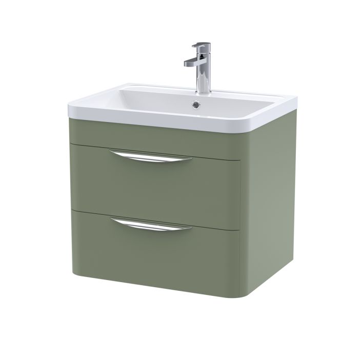 Dezine Dulais 600mm 2 Drawer Satin Green Stort Hung Vanity Unit