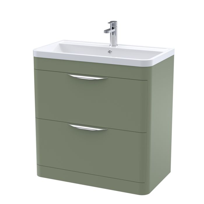 Dezine Dulais 800mm 2 Drawer Satin Green Floor Standing Vanity Unit