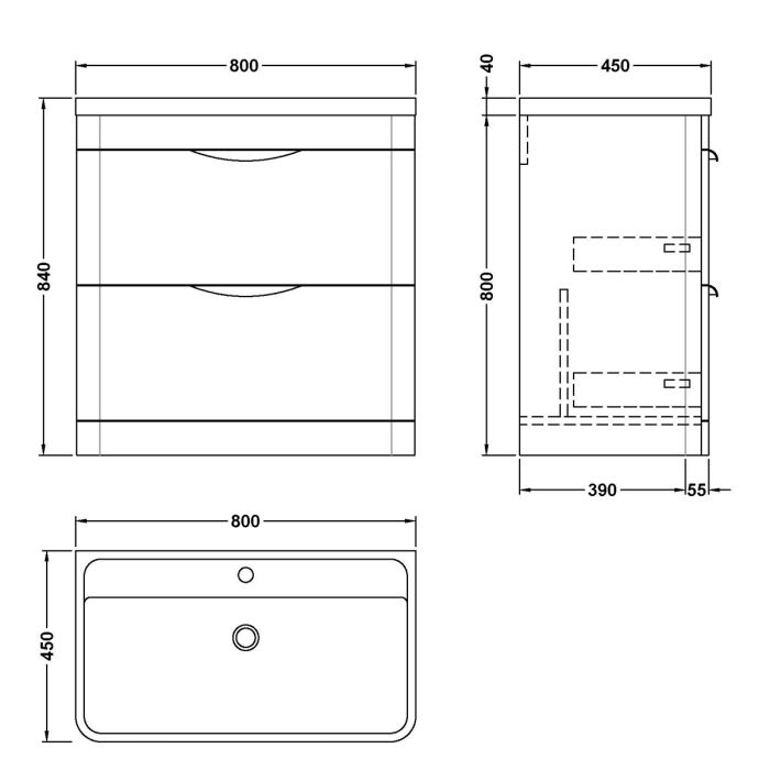 Dezine Dulais 800mm 2 Drawer Satin Green Floor Standing Vanity Unit