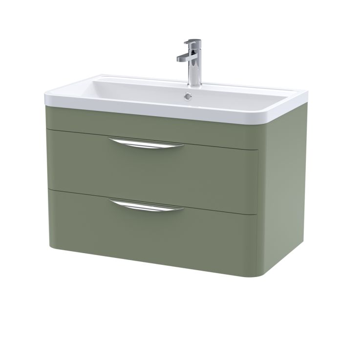 Dezine Dulais 800mm 2 Drawer Satin Green Stort Hung Vanity Unit