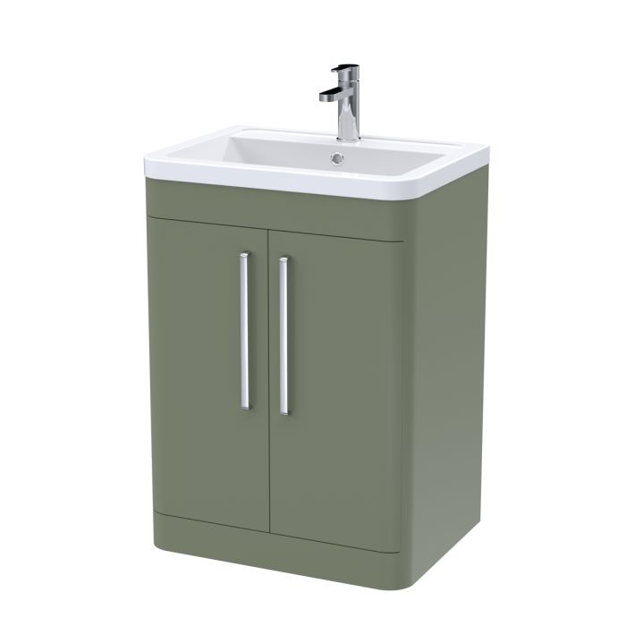 Dezine Dulais 600mm 2 Door Satin Green Floor Standing Vanity Unit