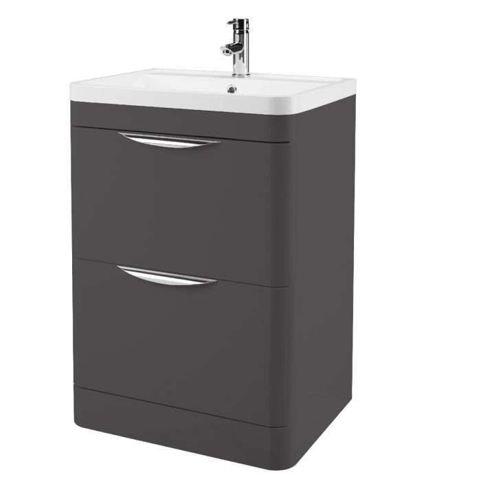 Dezine Dulais 600mm Gloss Grey Floor Standing Vanity Unit