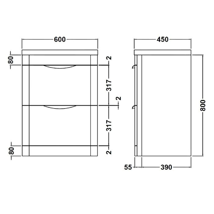 Dezine Dulais 600mm Gloss Grey Floor Standing Vanity Unit