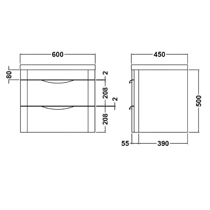 Dezine Dulais 600mm Gloss Grey Stort Hung Vanity Unit