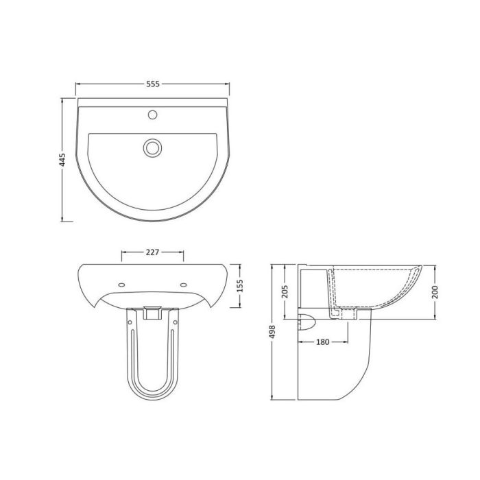 Dezine Grace 550mm 1TH Basin and Semi Pedestal