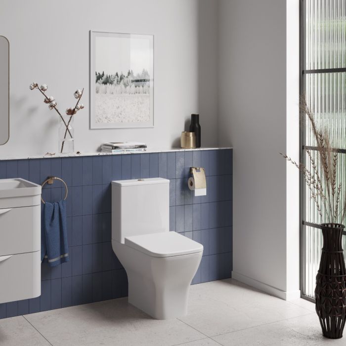 Dezine Cubo Close Coupled Rimless Toilet with Wrapover Seat