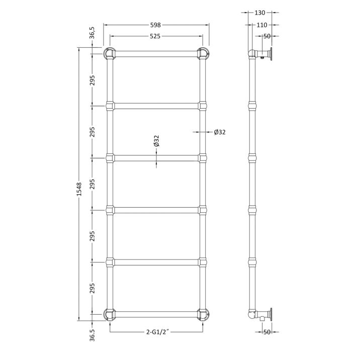 Dezine Rhone Stort Mounted 1550 x 600mm Towel Rail