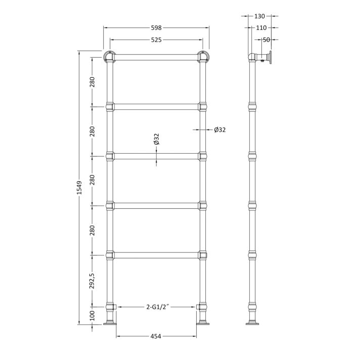 Dezine Rhone Floor Mounted 1550 x 600mm Towel Rail