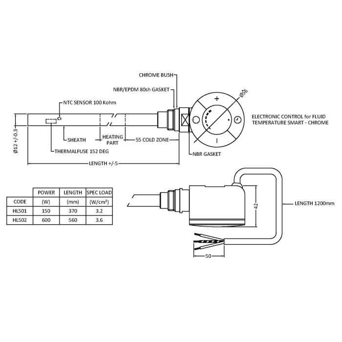 Dezine 600W Thermostatic Heating Element