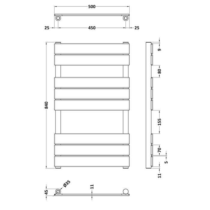 Dezine Bollin Brass 840 x 500mm Flat Panel Towel Rail