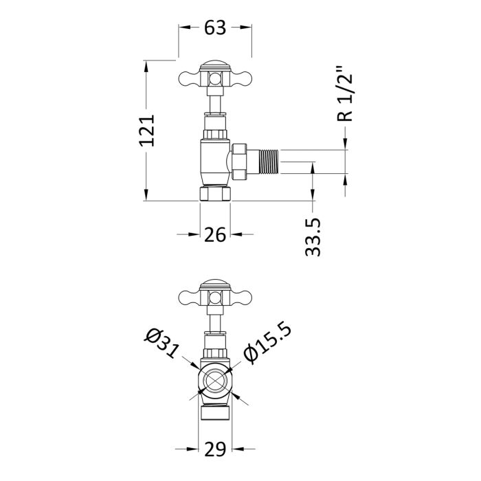 Dezine Crosshead Angled Radiator Valves - Pair