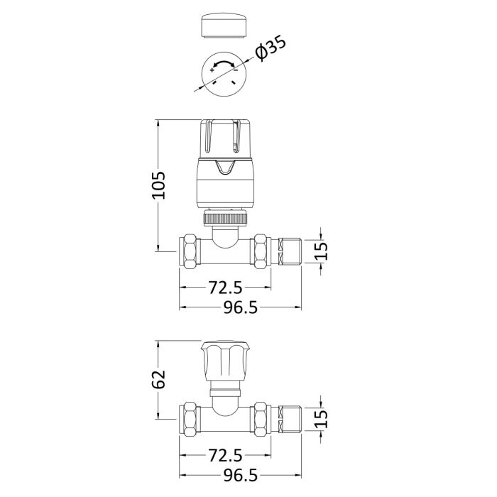 Dezine Thermostatic Valves, Straight, Pair