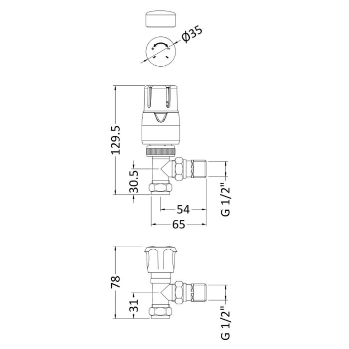 Dezine Thermostatic Valves, Angled, Pair