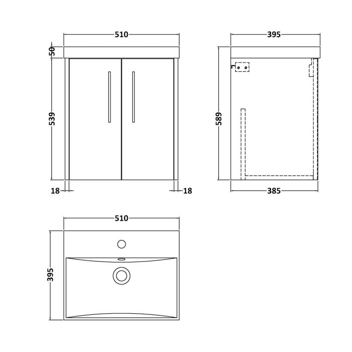 Dezine Almond 500mm Matt Blue 2 Door Stort Hung Vanity Unit