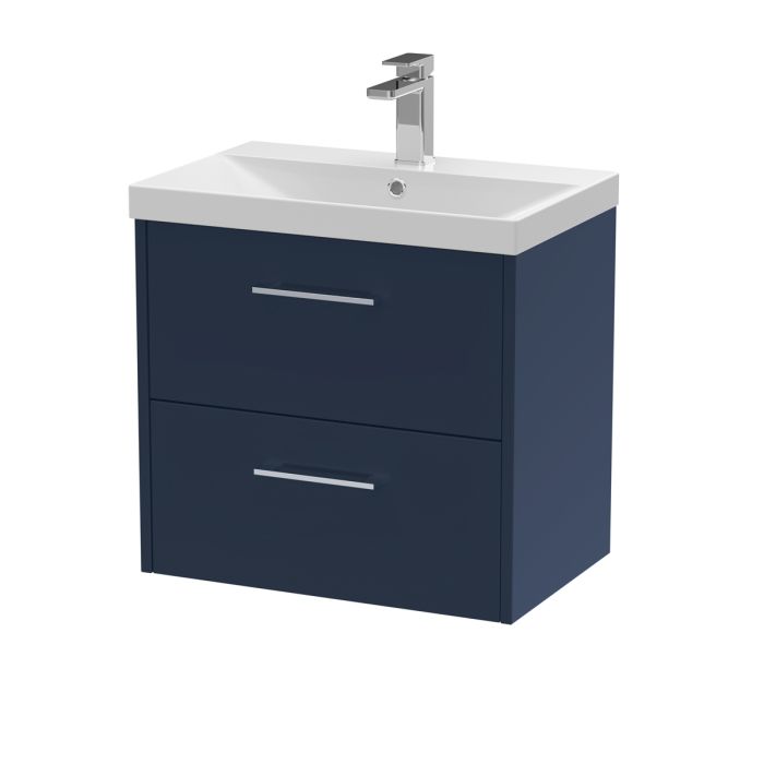 Dezine Almond 600mm Matt Blue 2 Drawer Stort Hung Vanity Unit