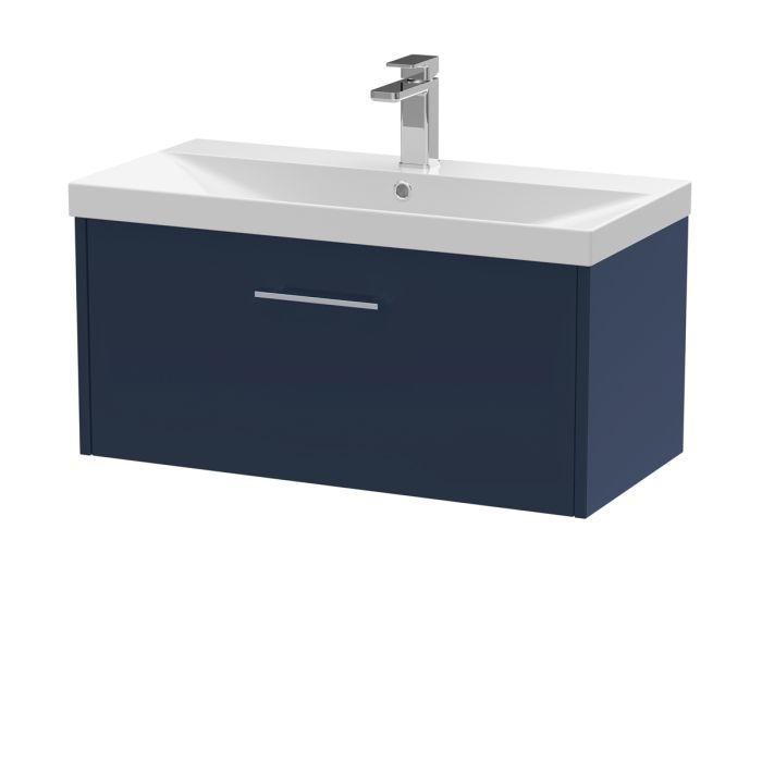 Dezine Almond 800mm Matt Blue 1 Drawer Stort Hung Vanity Unit