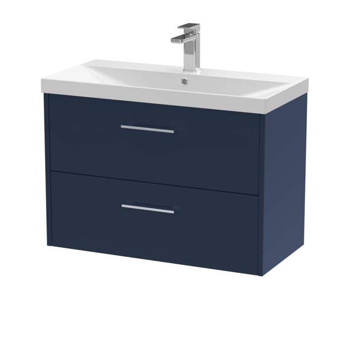 Dezine Almond 800mm Matt Blue 2 Drawer Stort Hung Vanity Unit