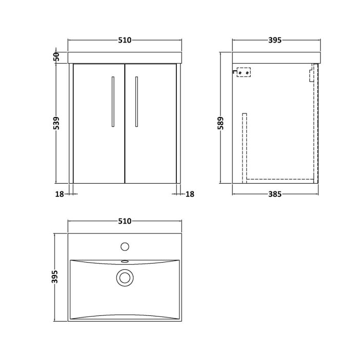 Dezine Almond 500mm Oak Woodgrain 2 Door Stort Hung Vanity Unit