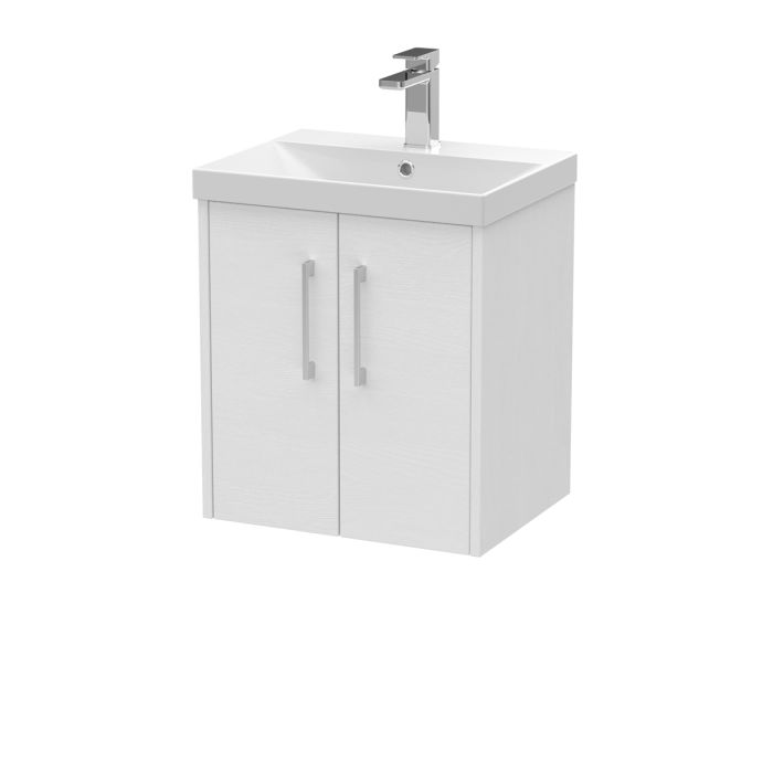 Dezine Almond 500mm White Woodgrain 2 Door Stort Hung Vanity Unit