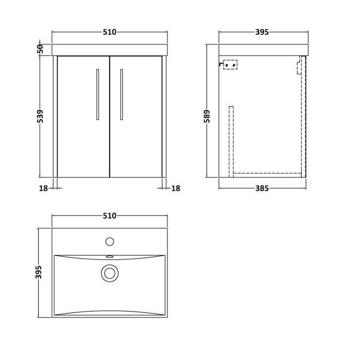 Dezine Almond 500mm White Woodgrain 2 Door Stort Hung Vanity Unit