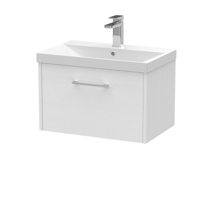 Dezine Almond 600mm White Woodgrain 1 Drawer Stort Hung Vanity Unit