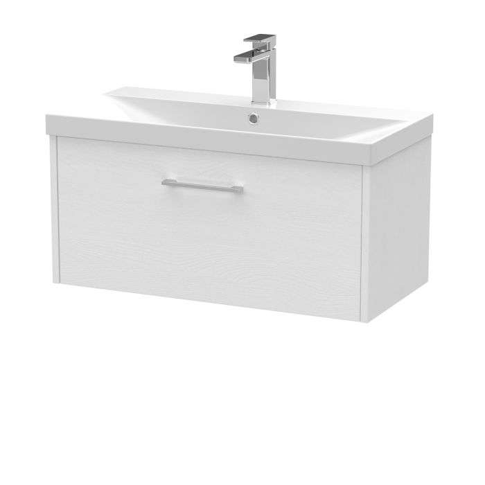 Dezine Almond 800mm White Woodgrain 1 Drawer Stort Hung Vanity Unit