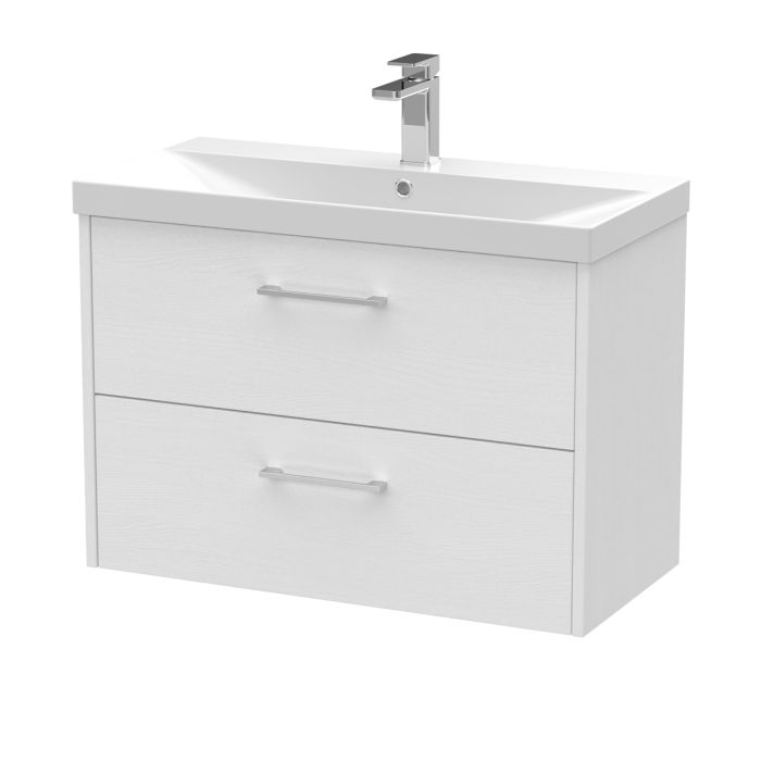 Dezine Almond 800mm White Woodgrain 2 Drawer Stort Hung Vanity Unit