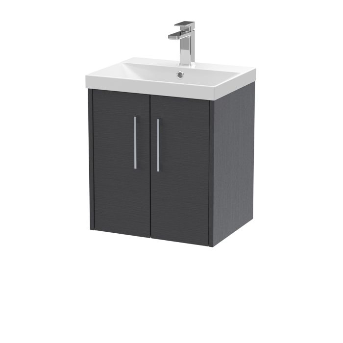 Dezine Almond 500mm Graphite Woodgrain 2 Door Stort Hung Vanity Unit