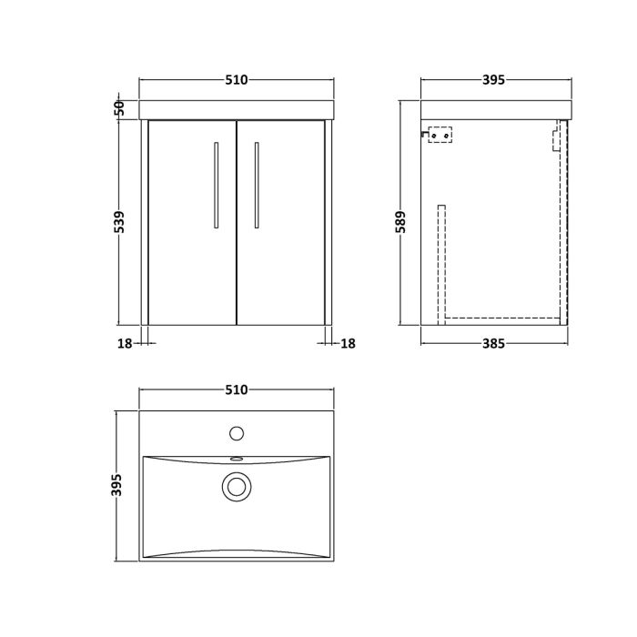 Dezine Almond 500mm Graphite Woodgrain 2 Door Stort Hung Vanity Unit