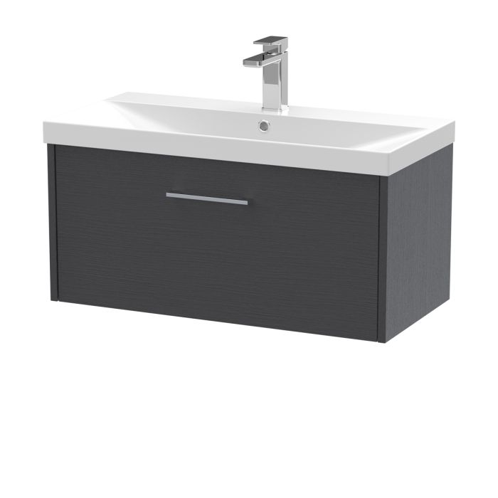 Dezine Almond 800mm Graphite Woodgrain 1 Drawer Stort Hung Vanity Unit