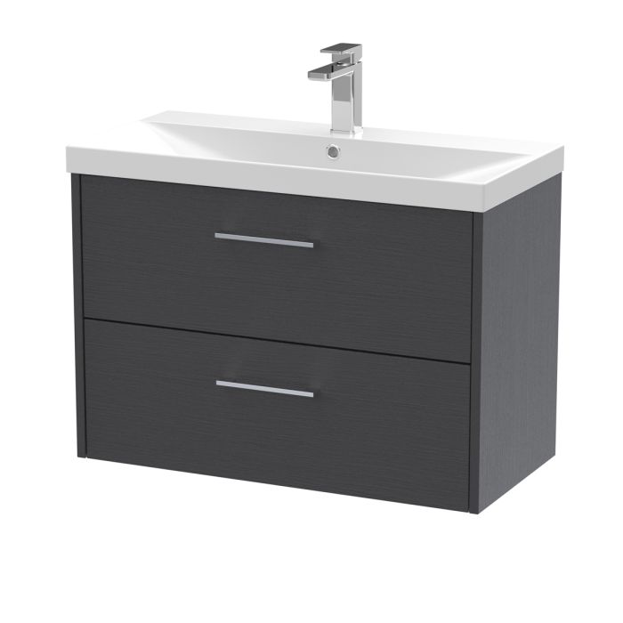 Dezine Almond 800mm Graphite Woodgrain 2 Drawer Stort Hung Vanity Unit