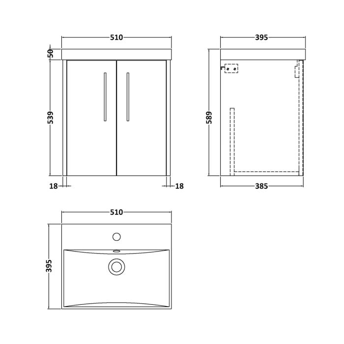 Dezine Almond 500mm Matt Grey 2 Door Stort Hung Vanity Unit